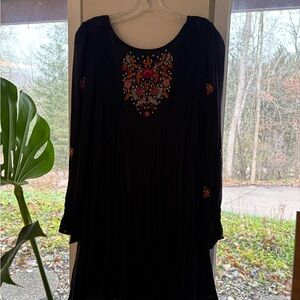 Free People Embroidered Black Short Dress